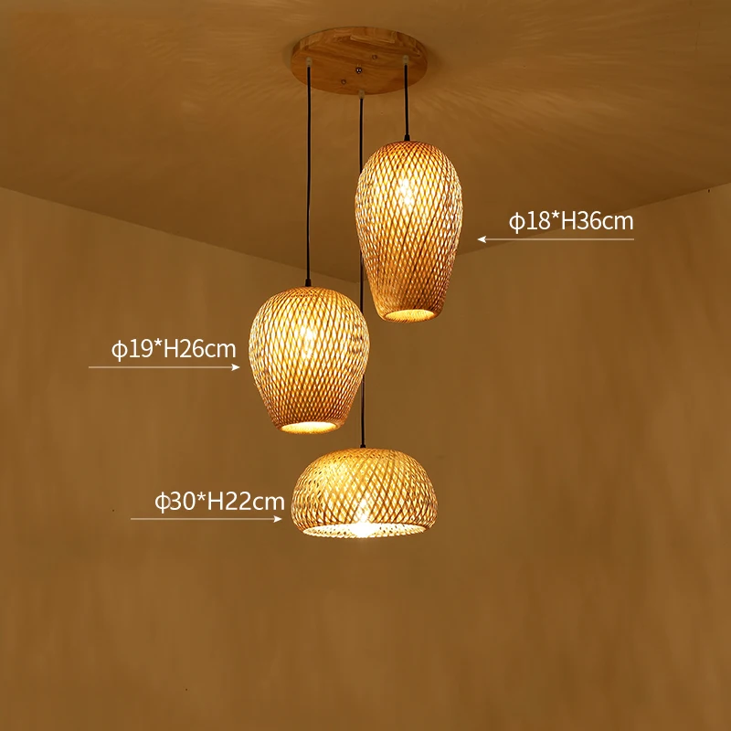 Lustre japonais en rotin de bambou naturel, lampes suspendues tissées à la main, abat-jour en osier, Suspension d'éclairage E27