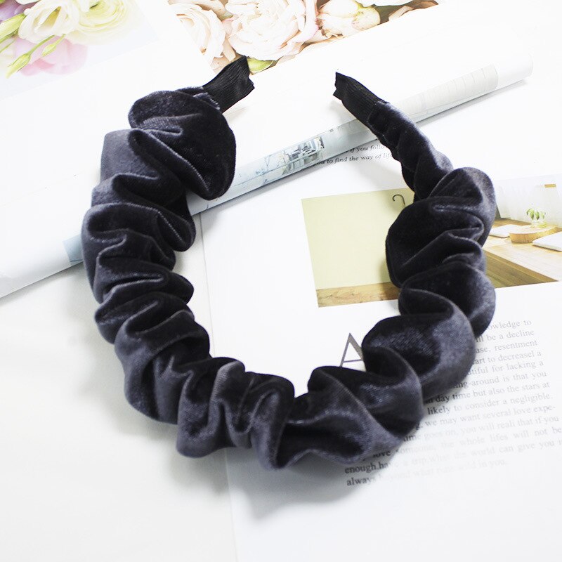 1 pc Women Grils Velvet Bezel Hairband Headband Hair Accessories Female Folds Vinage Bubble Hairhoop Headwrap Headwear: Gray