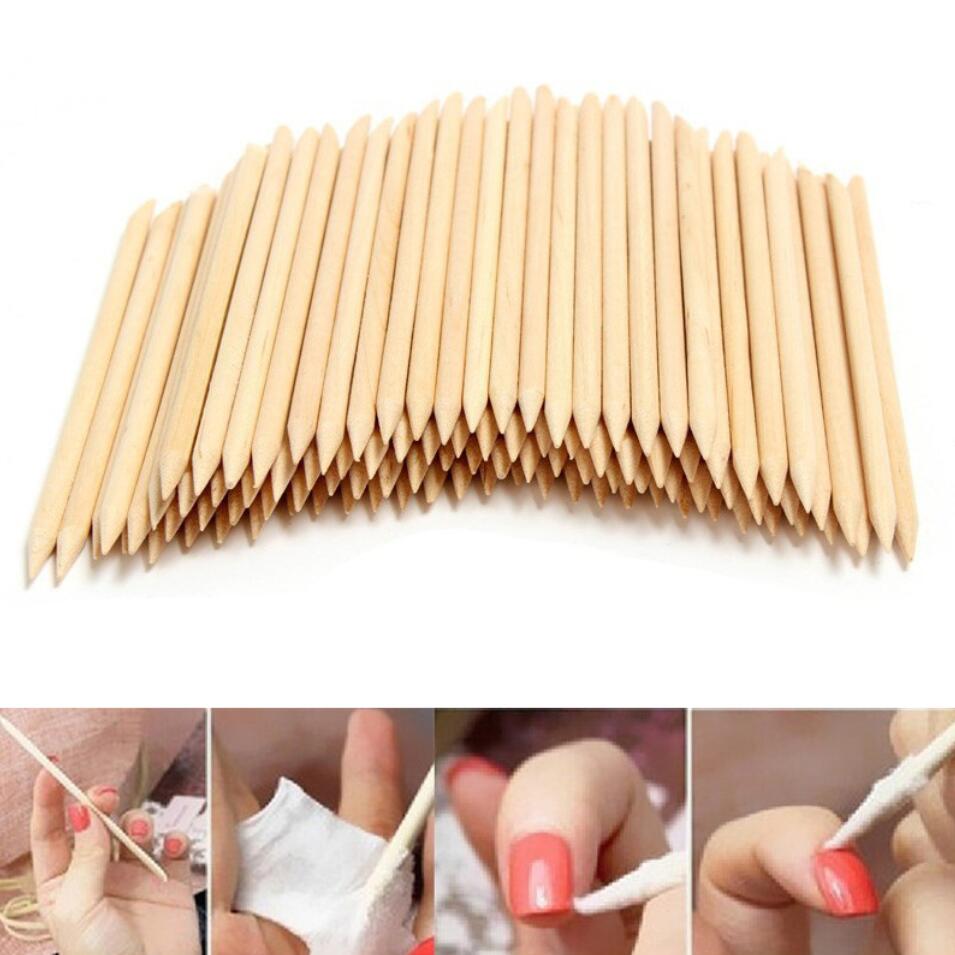 100 Stuks Nail Art Orange Wood Sticks Cuticle Pusher Remover Gereedschap