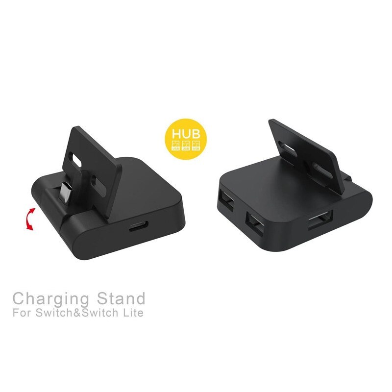 Portable Light Foldable Charging Dock Station Stand Charger Holder with 3 USB Hub for Nintend Switch Lite and NS Switch Console