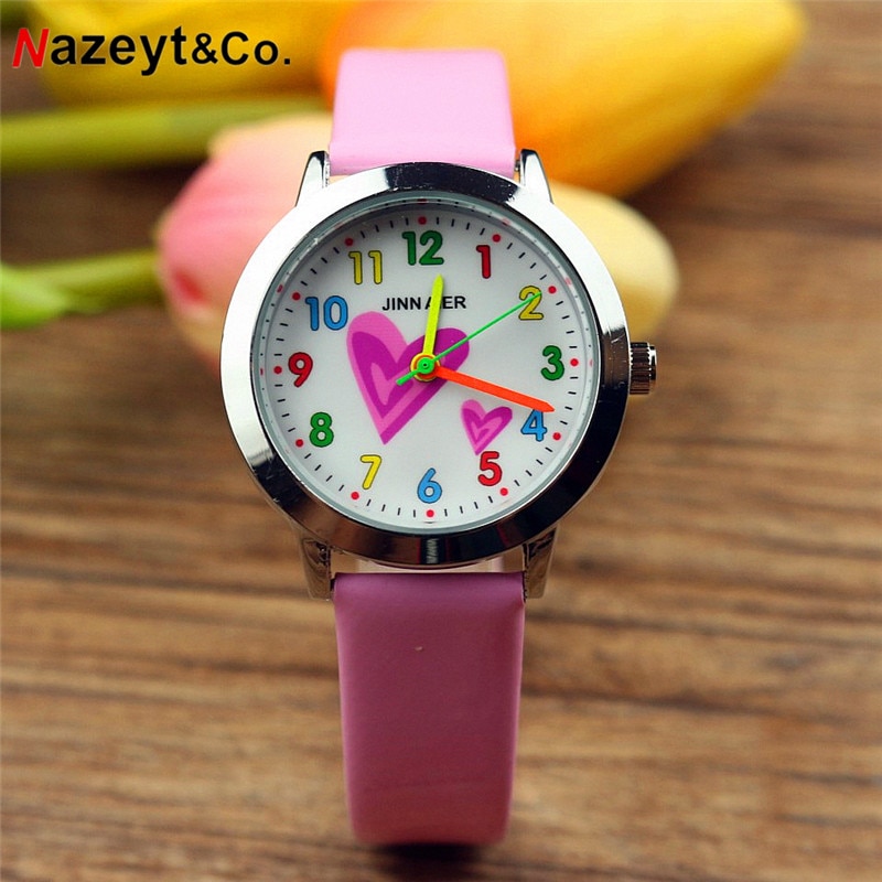 cute kids horloge Midden en kleine kinderen eenvoudige wijzerplaat te leren tijd quartz klok mooie hart horloge