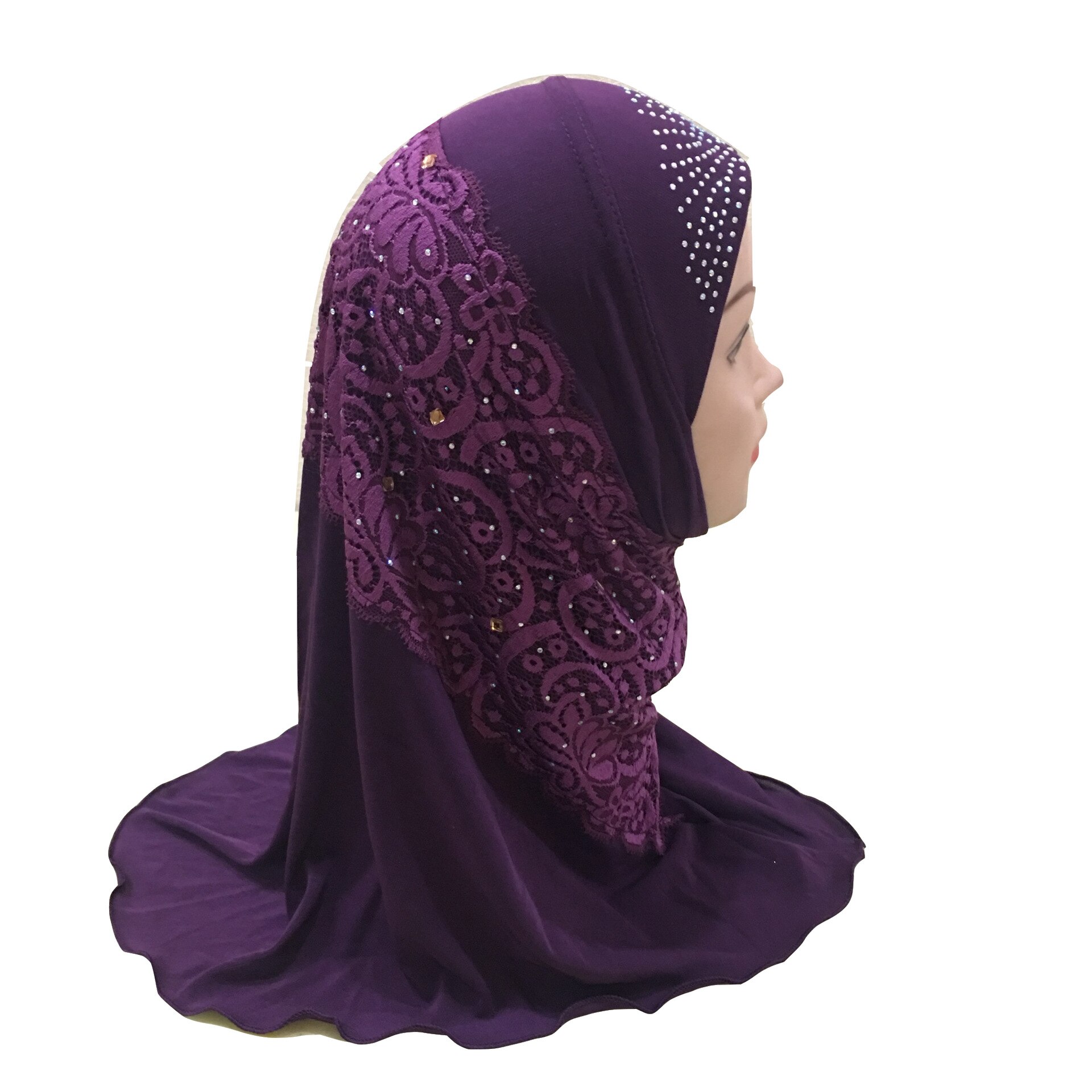 DIANRUO Girls Kids Muslim Hijab Islamic Arab Prayer Printed Scarf Cap Shawls Amira Headwear Leopard Patchwork Headscarf N402: Purple