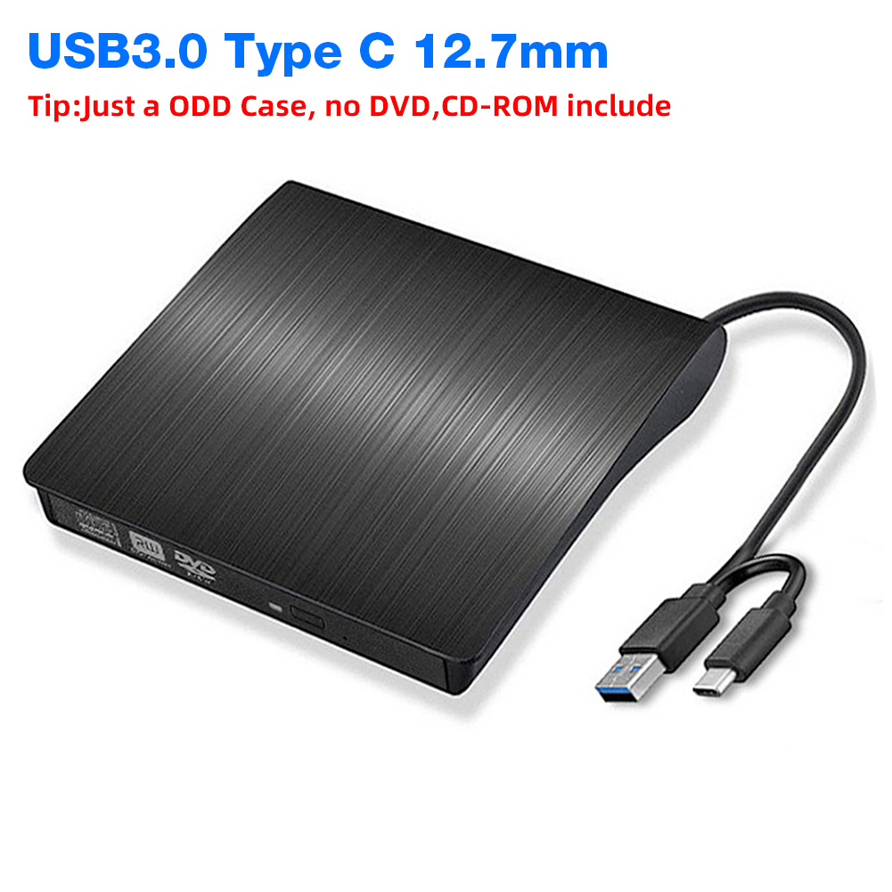 9.5mm/12.7mm SATA To USB CD ROM ODD Case Box USB 3.0 + Type-C Optical Drive Case Slim DVD External Enclosure(No Optical Drive): BROWN