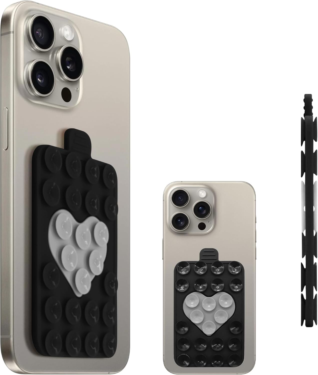Support d'aspiration de téléphone Double face en forme de coeur, ventouse en Silicone polyvalente, étui de téléphone, poignée de téléphone collante: Black