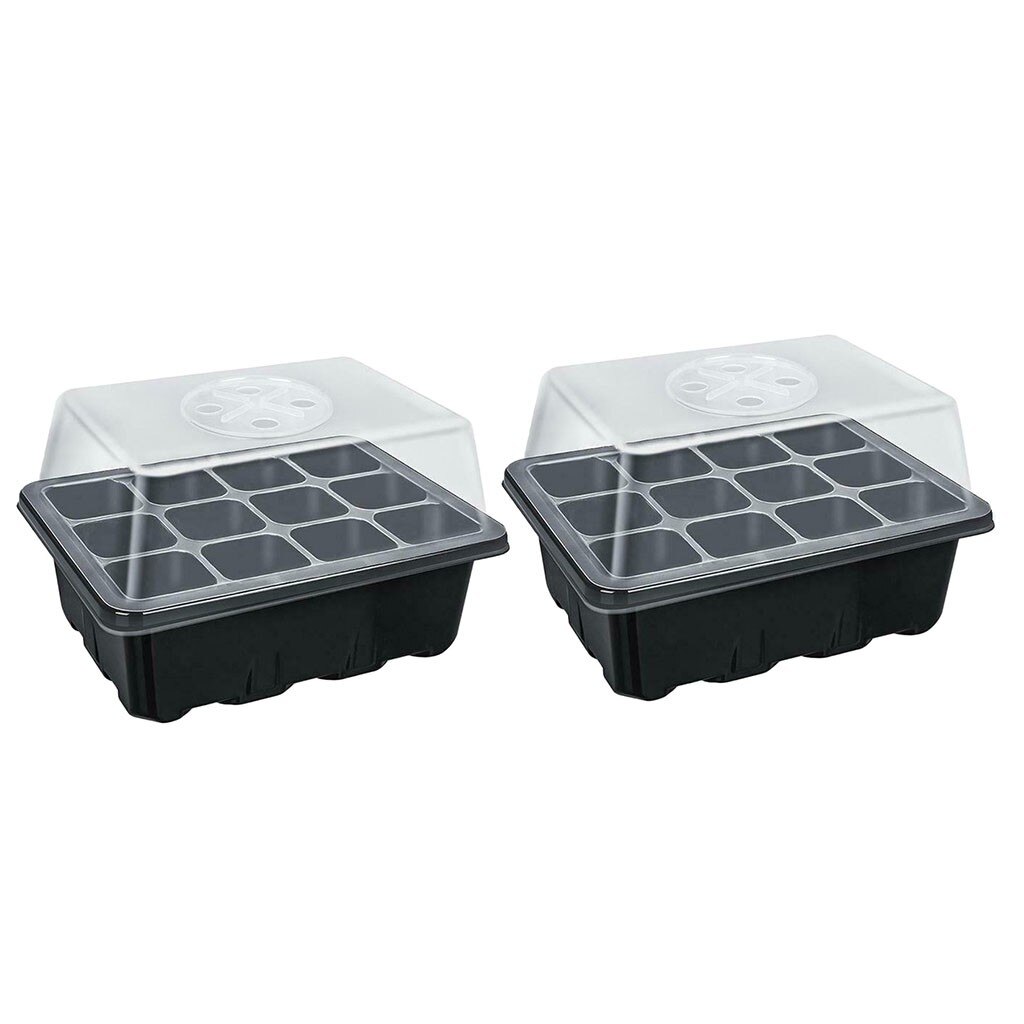 2PCS 12 Hole Plant Seed Box Nursery Seedling Starter Garden Yard Tray Plants Propagation Nursery Box with Lid Seedling Tray Pot8: Black