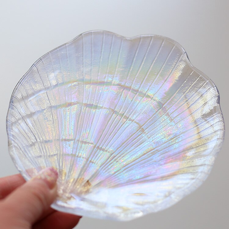 Mermaid Shell Glass Plate Dish Small Fancy Jewelry Storage Tray Ring Trinket Dish Wedding Decoration for Girls: Blank