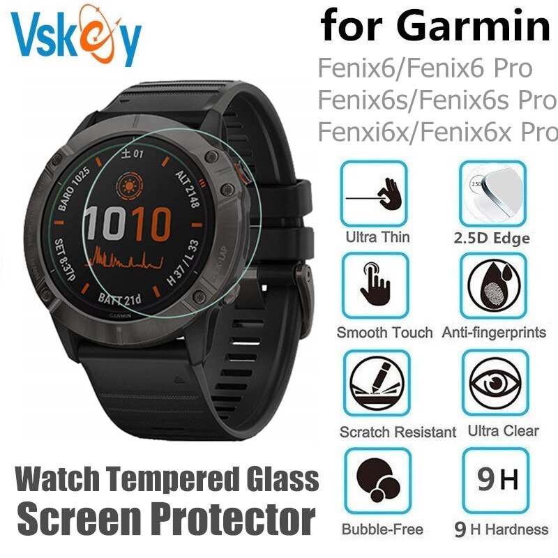 Vskey 10 stuks smartwatch-schermbeschermer voor garmin fenix 6 fenix 6s 6x antikras gehard glazen beschermfolie