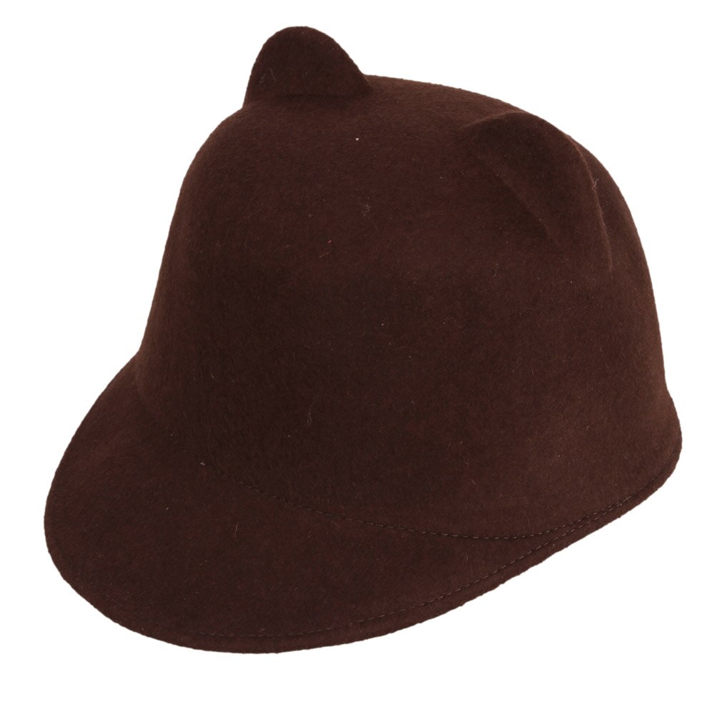 Gorro LUCKYLIANJI de lana de 100% de para primavera y otoño e invierno, sombrero de demonio para mujer, sombrero con orejas de gato, Bowler, gorro de Halloween (talla única: 57cm): Marrón