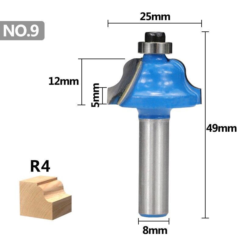 CMCP 1 pièces 6.35mm 8mm tige bois routeur Bits carbure CNC fraises coin arrondi outils de coupe de bois: No.9