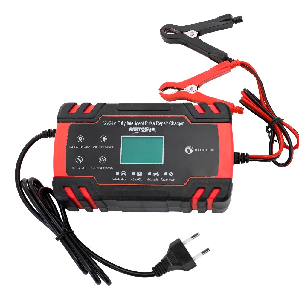 Smart Battery Charger Portable 12V/24V Car Cell Charger Adapter Power Motorcycle Auto Cell Charger with Digital Display