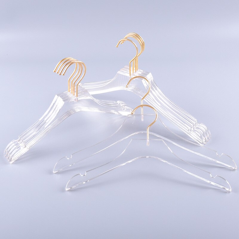 Clear Acrylic Clothes Hanger with Gold Hook, Transparent Shirts Dress Hanger with Notches for Lady Kids 5 Pcs