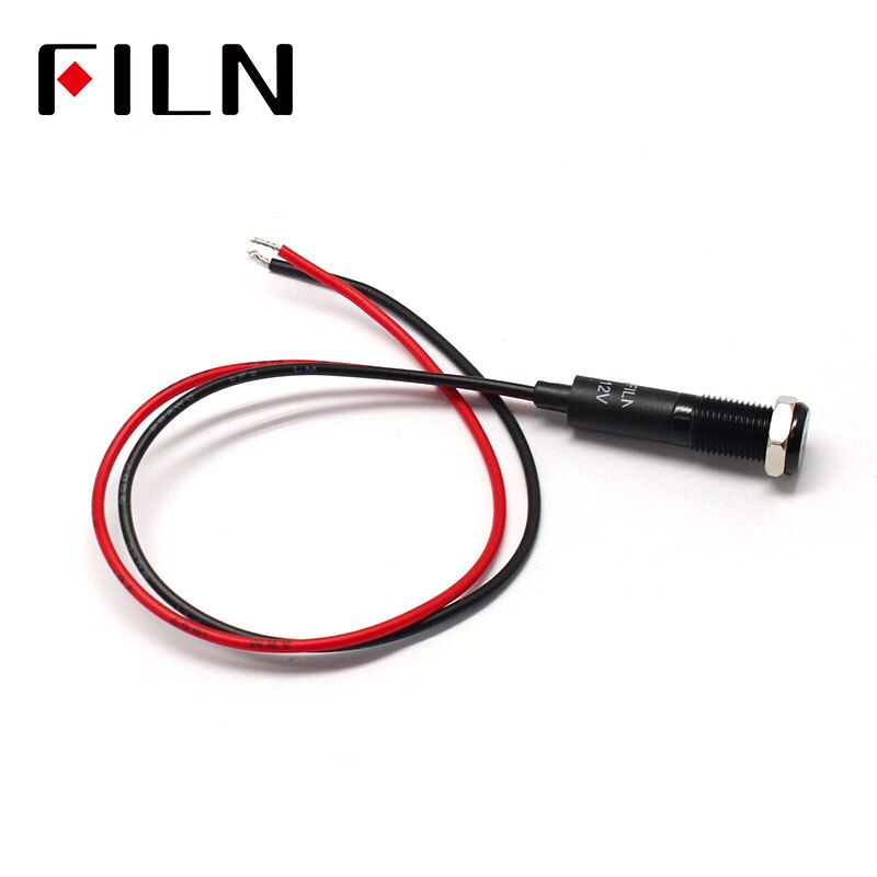 Filn 8mm bil instrumentbræt batteri fejl flag symbol led rød gul hvid blå grøn 12v led indikator lys med 20cm kabler