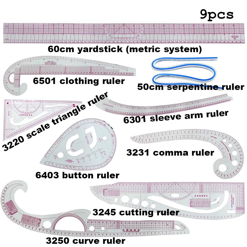 INNE 8/9/10 sztuk/zestaw linijka przyrządy robić szycia akcesoria krawiec zestaw robić pomiaru rysunek kryterium rękaw ramię francuski krzywa cięcia: 9szt