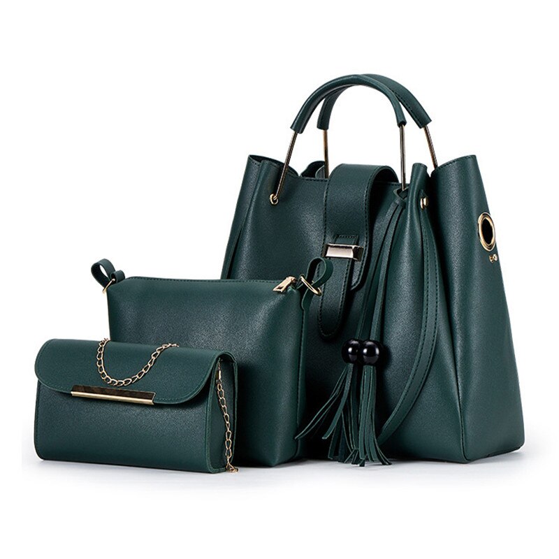 3 uds. Bolsas compuestas para las mujeres, juego de nuevas bolsas de hombro de cuero PU, bolso de borla, bolso Casual, bolso de mensajero compuesto de