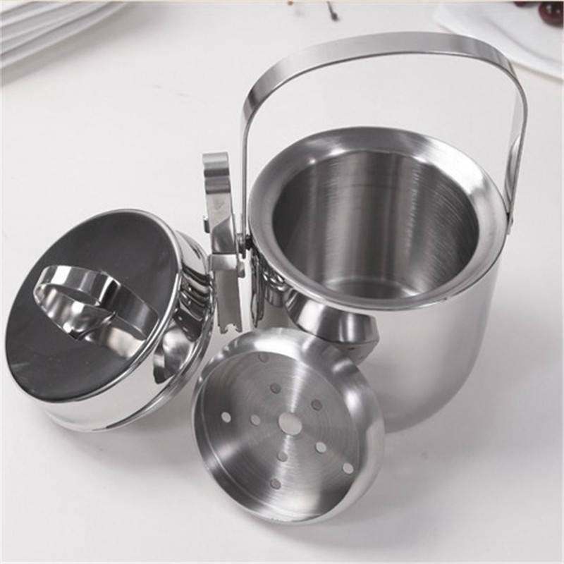 High Grade Ice Cube Container Stainless steel Double Walled 1L Ice Bar Bucket with Tongs Lid Ice Home Bar Beer Wine Cooler