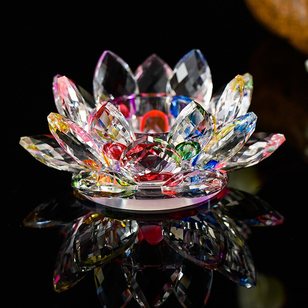 Colorful Crystal Lotus Candle Hold Glass Flower Candle Light Holder Candlestick Home Decoration Buddhist Candlestick 1: B