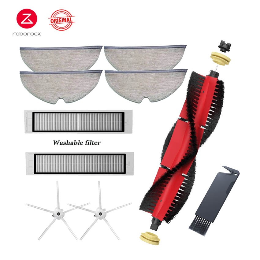 Original roborock tilbehør  s5 max filter aftagelig hovedbørste sidebørster moppe klud  s6 maxv  s4 s50 s60 støvsuger dele: Hvid pakke 3