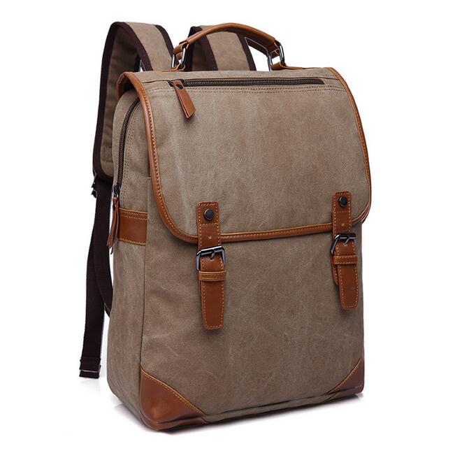 Mochila de lona vintage de 070417 hombres con doble hombro bolsa de libros escolares