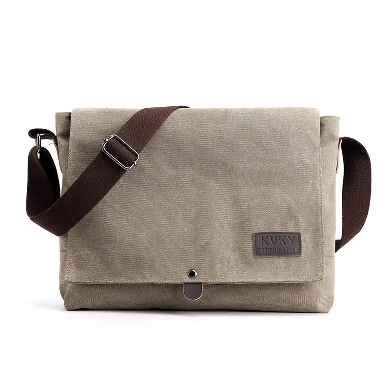 Men Canvas Crossbody Shoulder Messenger Bags Man Cross Body Bag Casual Solid Multi Function Portable Male Bag: Khaki