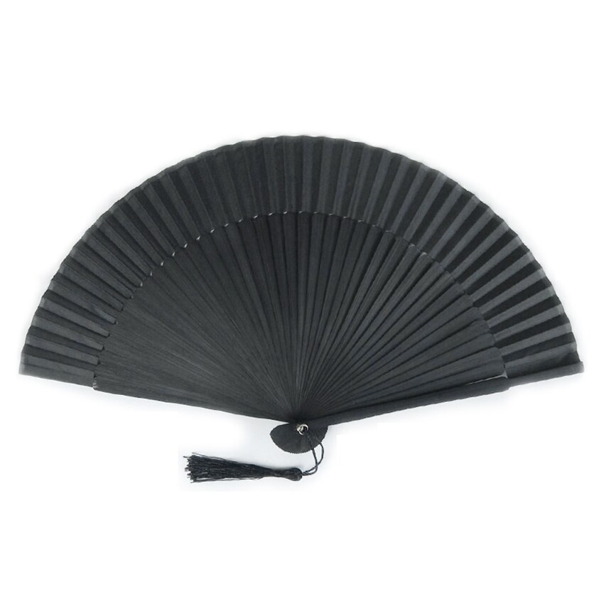 Black Carved Hand Held Folding Fans Bamboo Wood Silk Hand Fan For Events Party Wedding Home Decoration