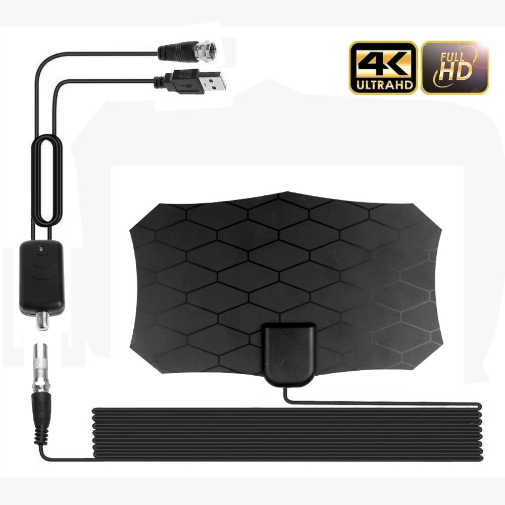 Flat Indoor HD Signal Digital TV Antenna With Amplifier HDTV VHF UHF Black Tv Antenna 80 Mile Range For Digital Tv