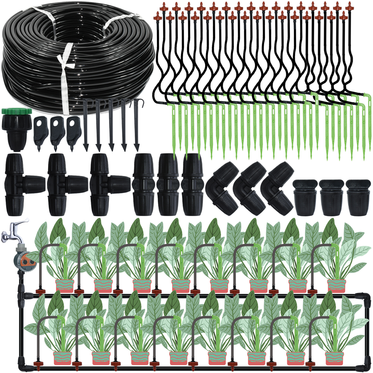 KESLA Tuin 2L/H Groene Bocht Pijl Druppelaars Druppelirrigatie Watering Systeem Kit 3/5mm Slang voor plantenpot Bonsai Gereedschap Kas