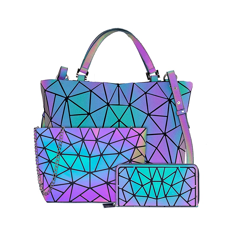 Women Handbags Bag Set Crossbody Bags For Women Luminous bao bag Geometric Shoulder Bag Female Purse Handbag Tote Holographic