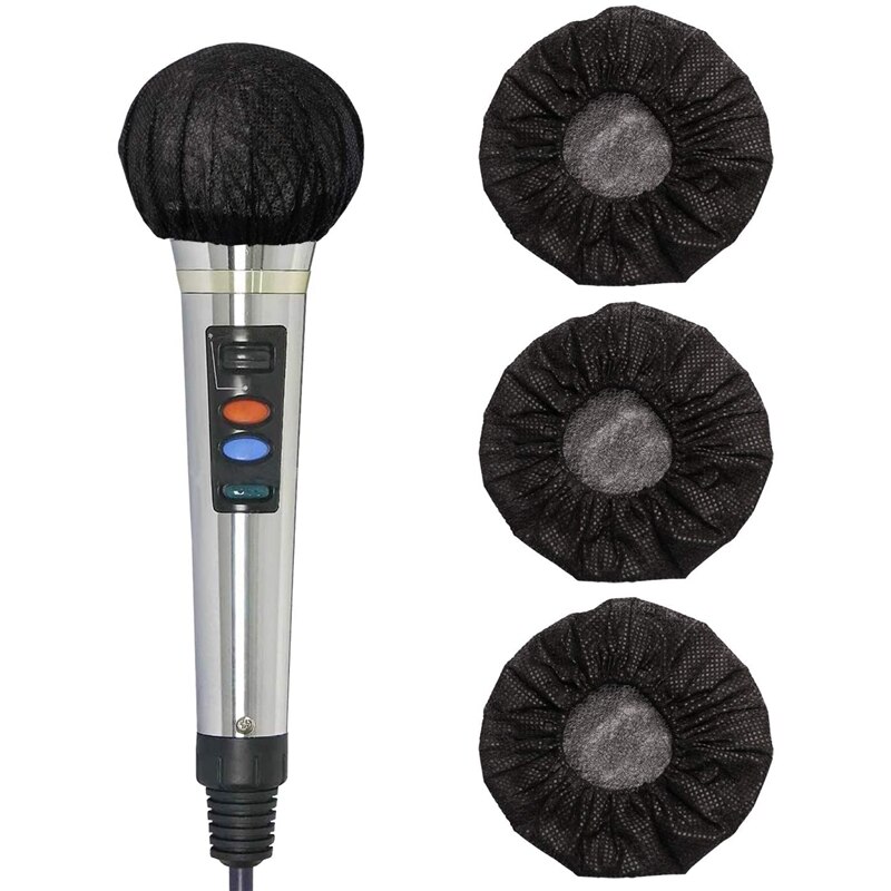 RISE-200 Pcs Black Disposable Microphone Covers Karaoke Anti-Splash Mic Cover Dust-Proof Accessories