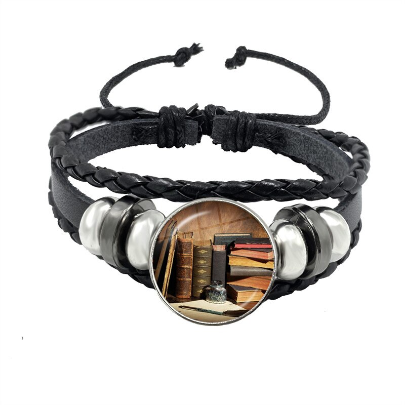 Pulsera de cuero para hombres y mujeres, brazalete de , accesorios de joyería, de escritor, Biblioteca de libros, profesor y estudiante: 8