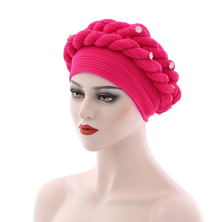 Gorros de estilo africano para mujer, turbante, autogel, musulmán, plisado, para boda mujeres musulmanas sombreros: hot pink