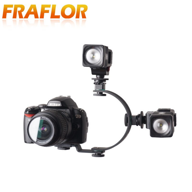 Support de Flash d'appareil-photo en métal en forme de C de photographie réglable multifonction deux supports de chaussure chaude support de Flash pour caméscope d'appareil-photo