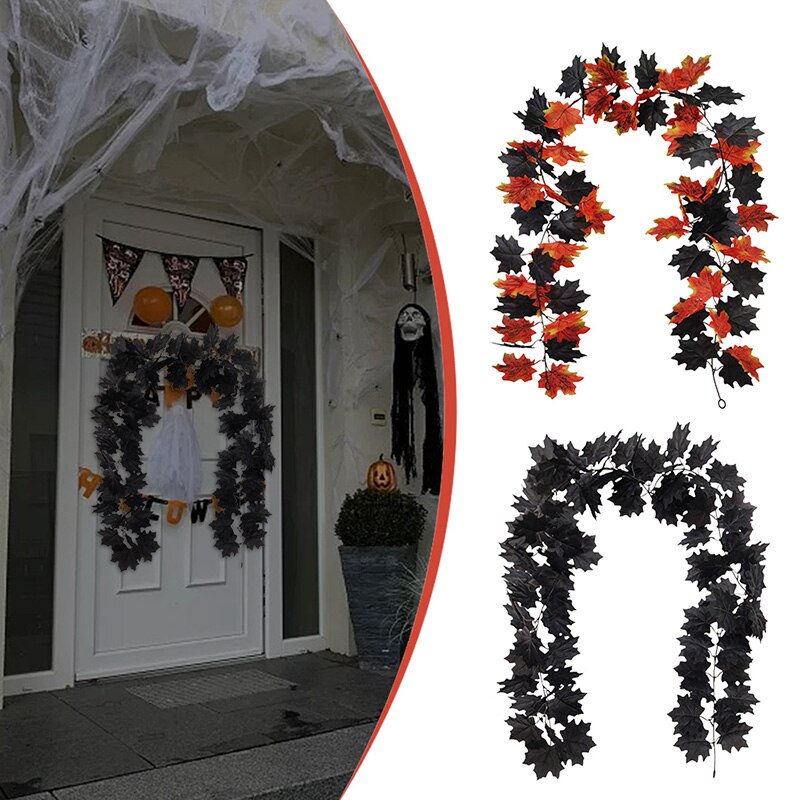 Keinotekoinen musta rottinki vaahteranlehti viiniköynnös halloween riippuva koriste kukat hääkuva rekvisiitta lehti ruusu seppele kasvit lehdet