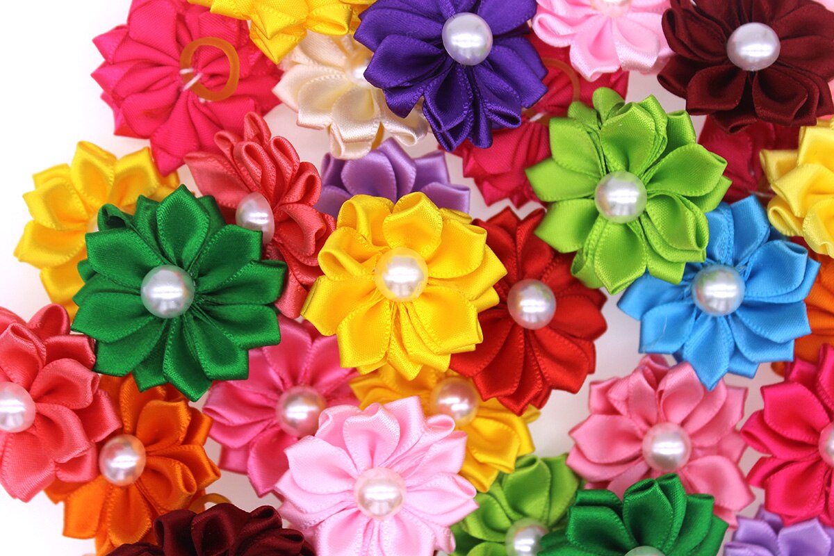 10PCS Leuke en Mooie Hond Puppy Haarelastiekjes Bloem met Parels Hond Haar Accessoire Hond Grooming Pet Supply
