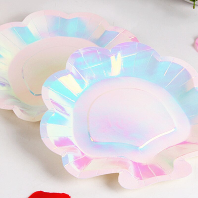 12 stk iriserende shell papir tallerkener fest fad bordservice havfrue tema festival til baby shower bryllup fest forsyninger
