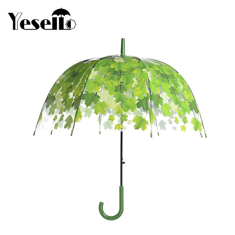 Yesello transparent tykkere pvc champignon grønne blade regn klar blad boble paraply
