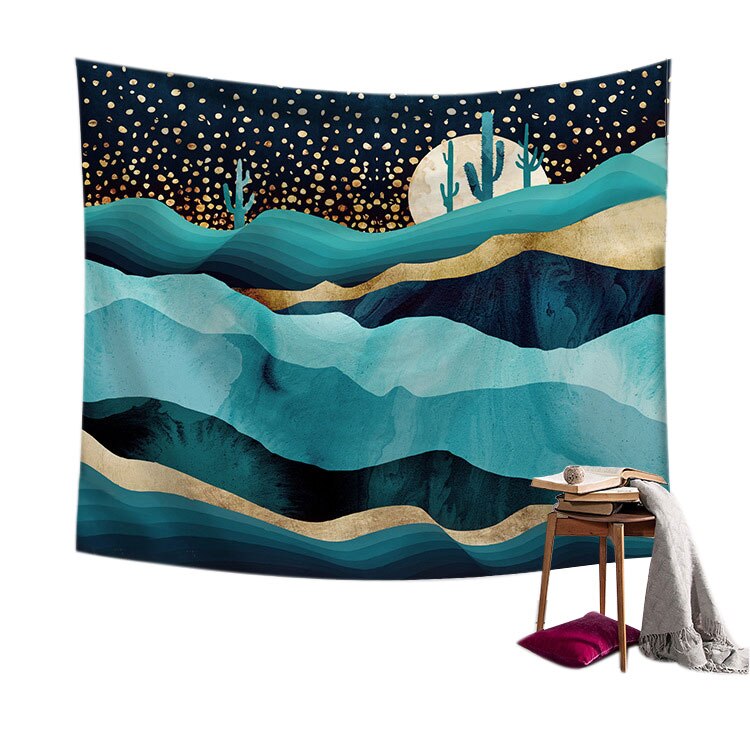 Art Deco Sun Moon Mountain Tapestry Forest Psychedelic Sun Moon Tree Mountain Tapestry Nordic Style Wall Hanging Room Home Decor
