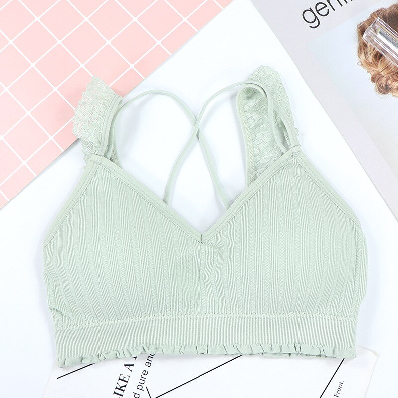 CHRLEISURE Sexy Bra Seamless Lace Wrapped Bralette No Steel Ring Beautiful Back Sleeping Sports Bras: Green