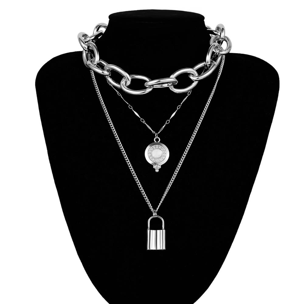 HUANZHI Punk Liebhaber der Lock Anhänger Choker Halskette Schlüsselbein Goldene Dicke Kette Opal Kristall Lange Halsketten für Frauen: B