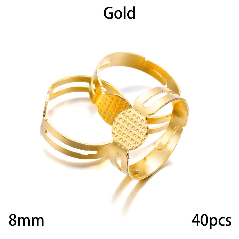 20-40 sztuk/partia 7-10mm Metal regulowany puste pierścienie ustawienie dla DIY ręcznie pierścień tworzenia biżuterii znalezienie akcesoria: 8mm Gold