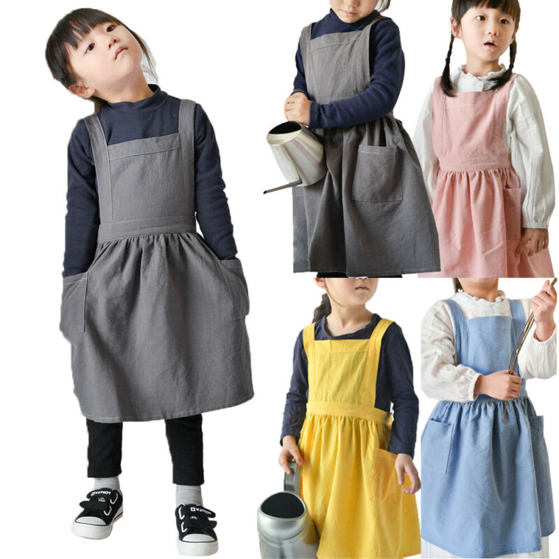 Børn japansk bomuld linned reklame forklæde køkken bage uniform med lomme