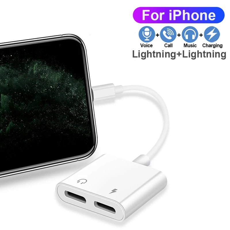 2 w 1 błyskawica na gniazdo słuchawkowe 3,5 mm adapter audio dla iPhone 14 13 12 11 Pro Max X XS XR SE 8 Plus konwerter szybkiego ładowania: green