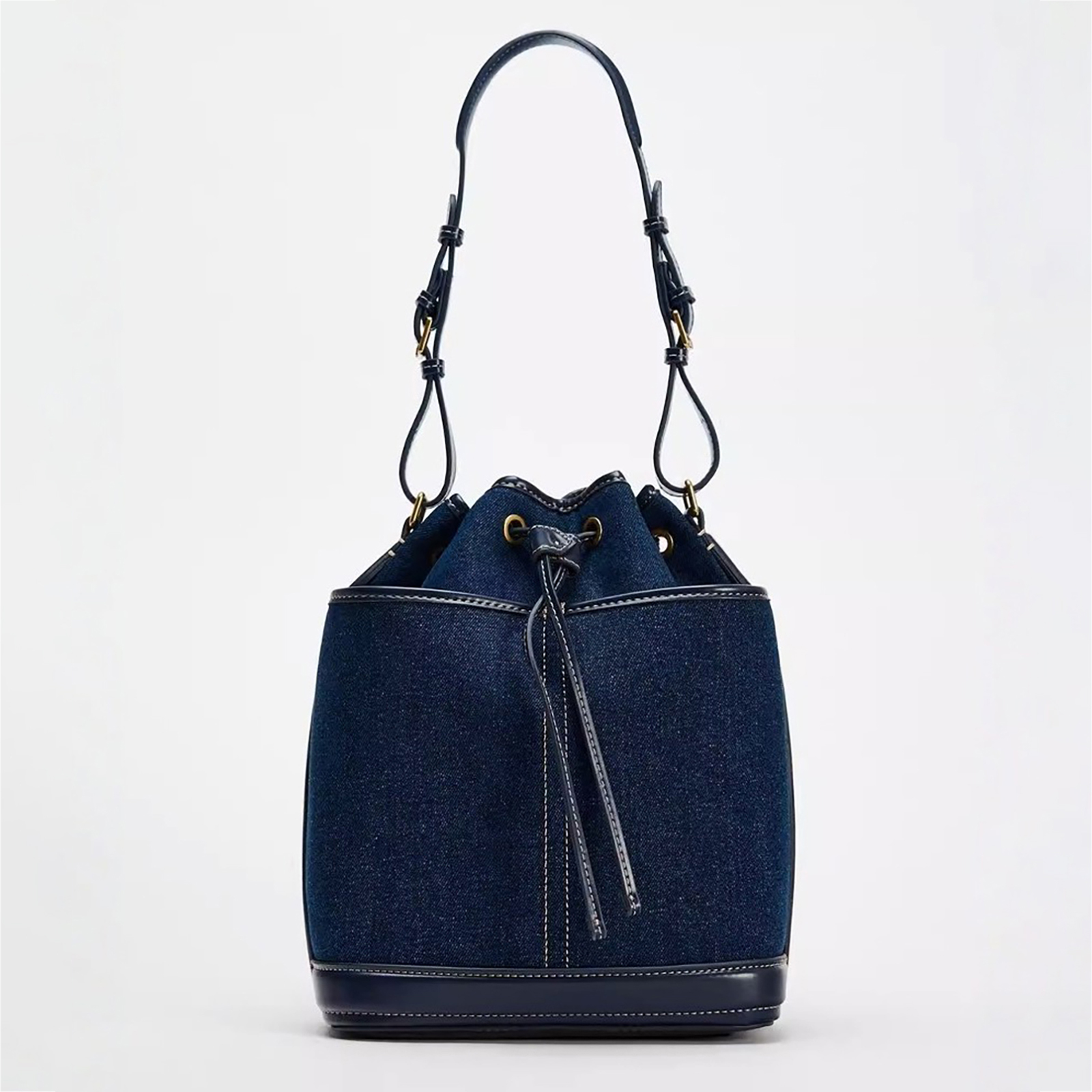 Autumn/Winter denim hand bill shoulder bag canvas bucket bag: DEEP BLUE