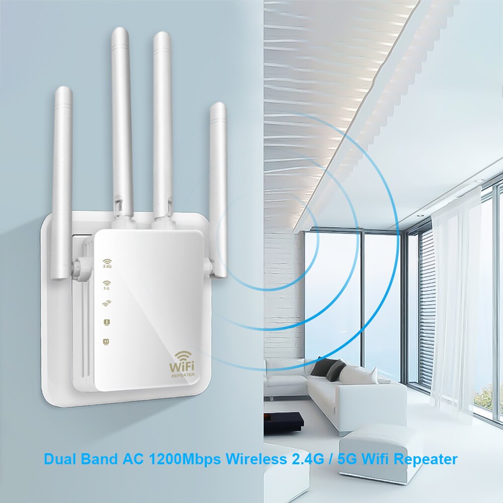 Drahtlose Wifi Repeater 1200Mbps Dual Band AC 2,4G/5G 4 Hohe Antennen Brücke Signal Verstärker Wired router Wi Fi Access Point