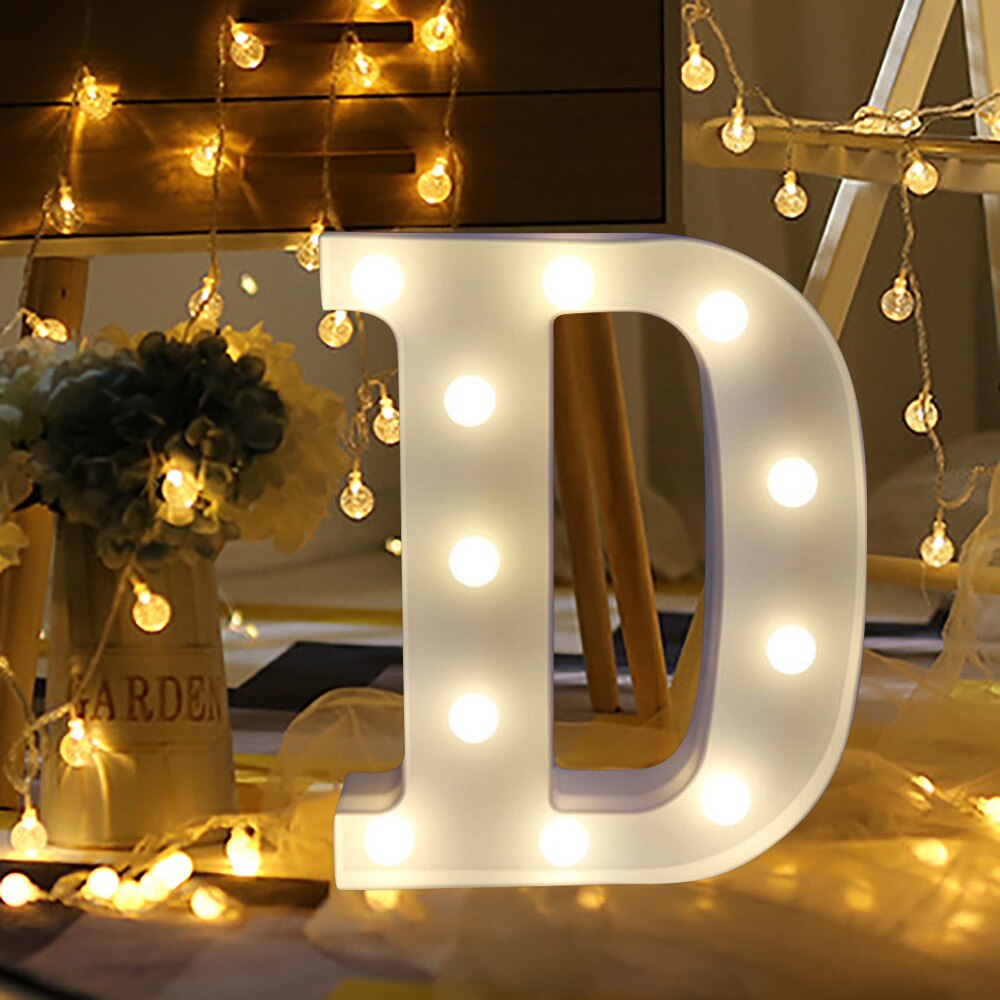 Alphabet Letter Lights Soft Warm Glow LED Light Up Warm White Plastic Illuminate Letters Wall Hung Standing Hanging A-M: D
