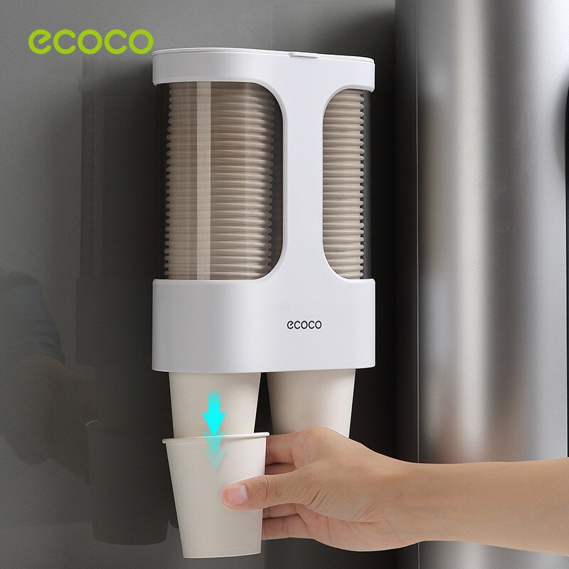 Dispensador de vasos de papel desechables, soporte de vaso de plástico para dispensador de agua, estante de almacenamiento de vasos automático montado en la pared, contenedor #8