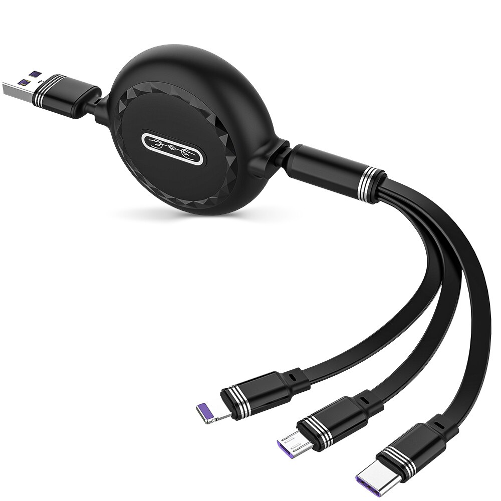 Voor Iphone 13 3in1 8 Pin Micro Usb Type C Kabel Voor Huawei Samsung Usb C Lader Kabel Intrekbare 120cm 3A Opladen Usb C Kabel: Black