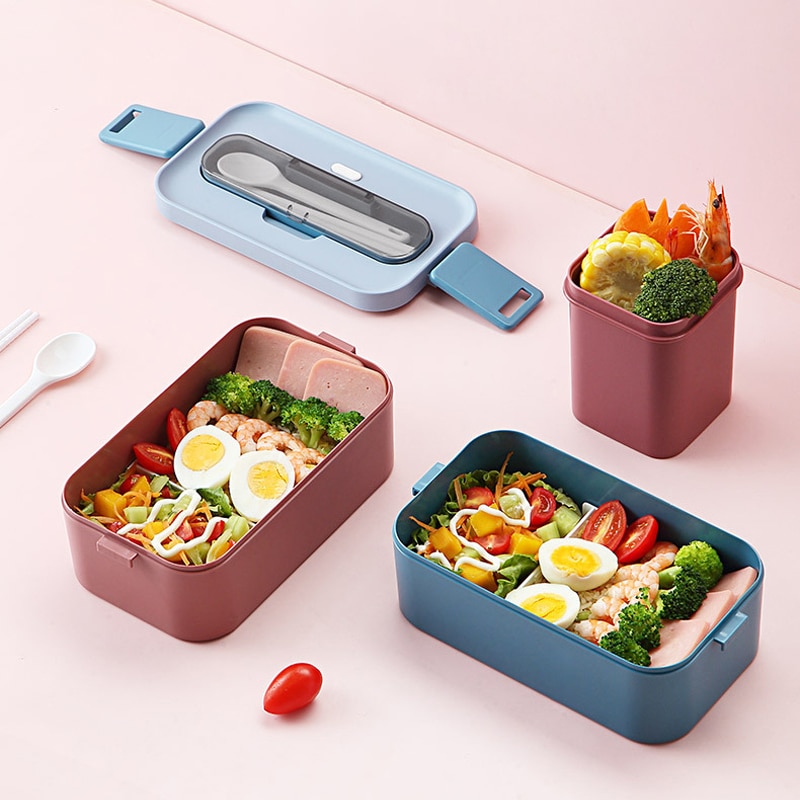 Double bento box Portable Outdoor food storage containers Leak-Proof Japanese style Lunch box With Compartment cooler boxs