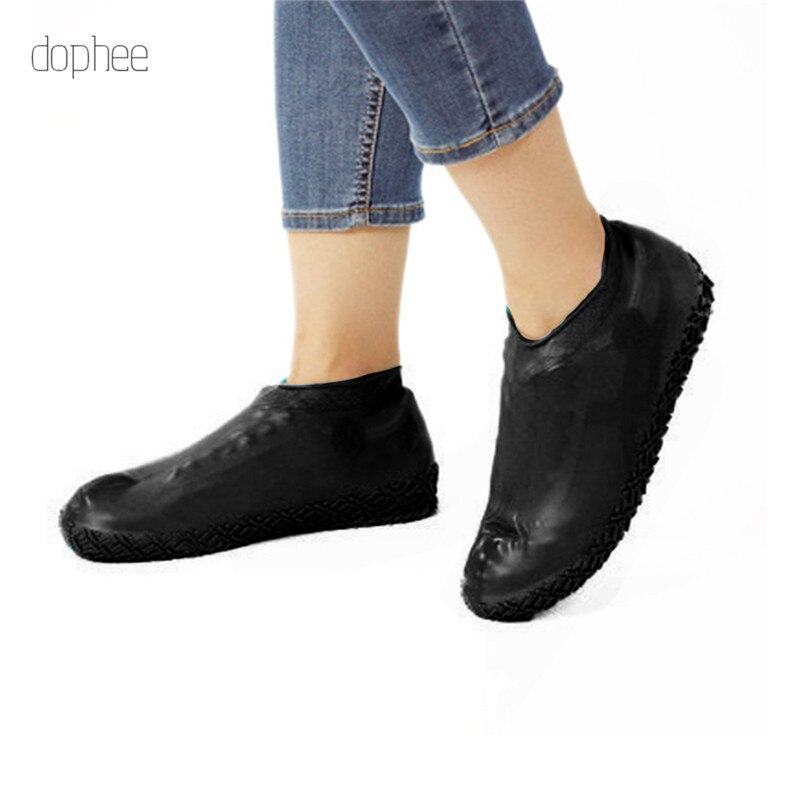 dophee 1 Pair Reusable Silicone Shoe Cover L Waterproof Rain Shoes Covers Camping Slip-resistant Rubber Rain Boot Overshoes: Black