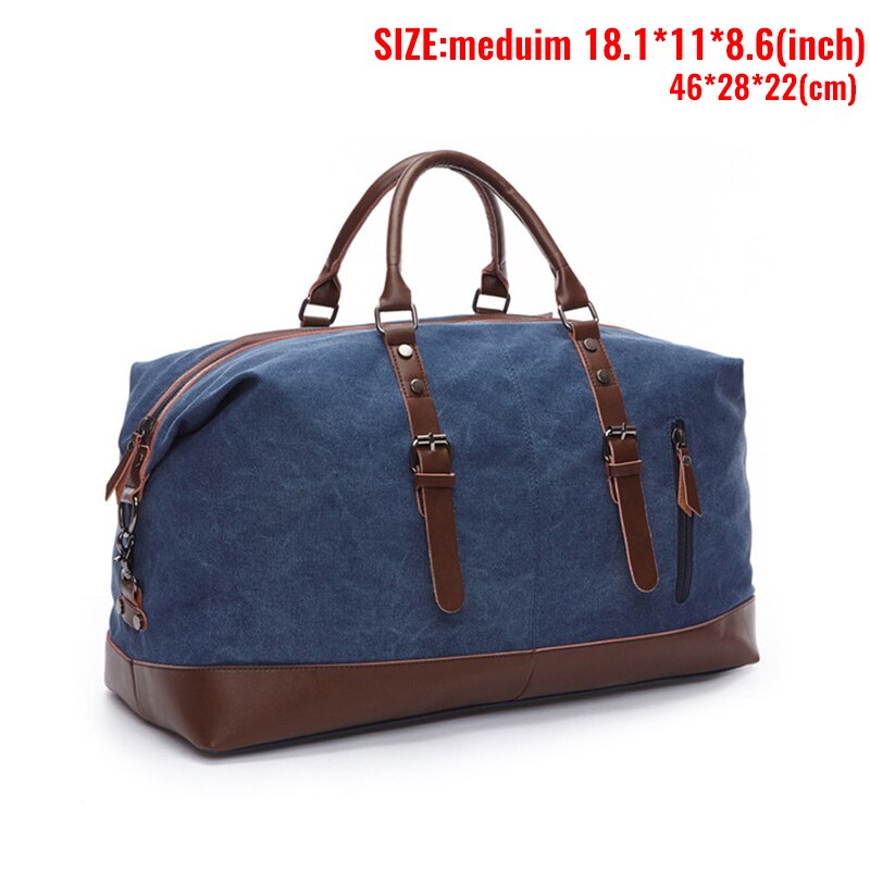 MARKROYAL-Bolso de viaje de lona, bolsa de viaje de cuero de gran capacidad, Vintage, informal, sencillo: Blue medium