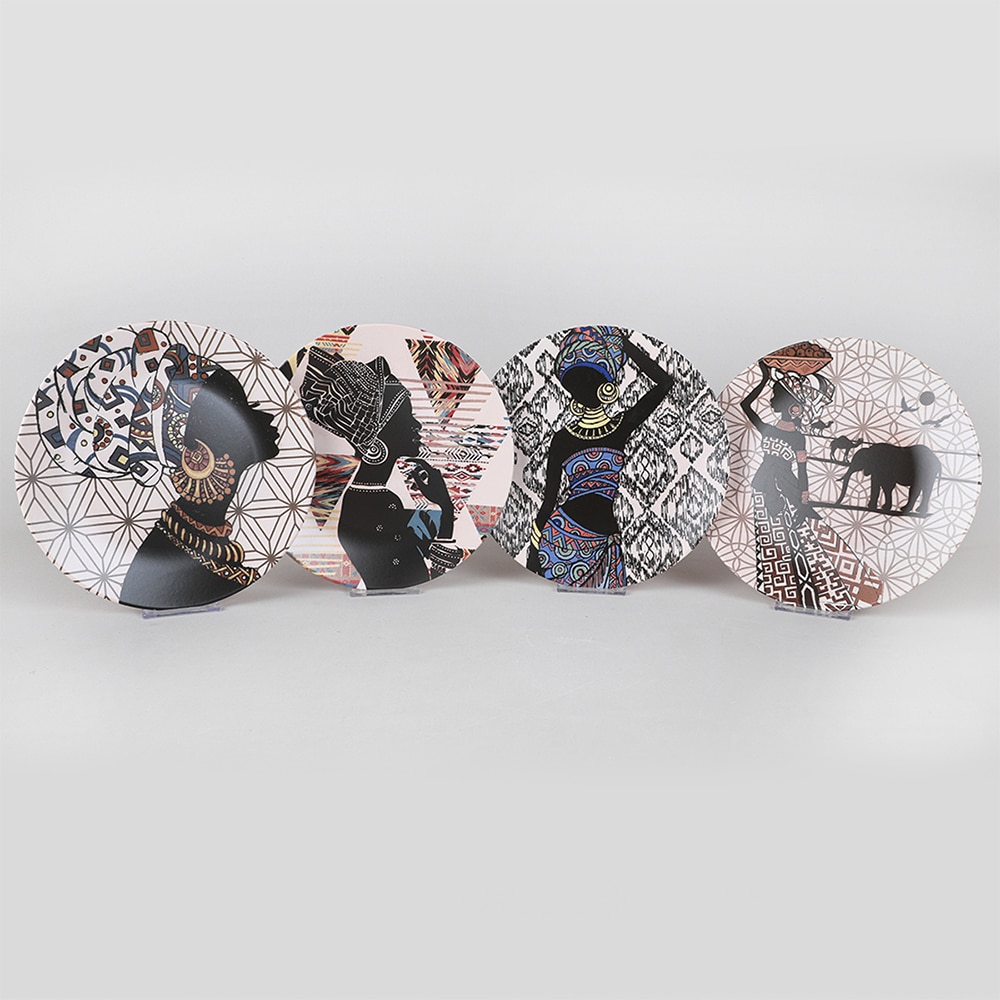 Keramika Ceramic - Set Ege Services Plate 25 cm 4 Prc - African Womans - Matt Decorated,catering, kitchen,dinner, home,